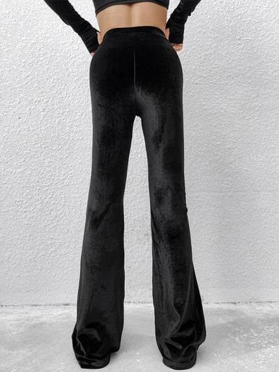 High Waist Flared Trousers Velvet Casual Pant