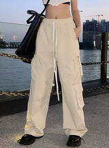 Multi-pocket Ruffled Elastic Waist Pant