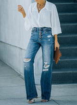 High Waist Single-breasted Straight Jeans