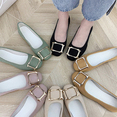 Square Buckle Shallow Flat Shoes