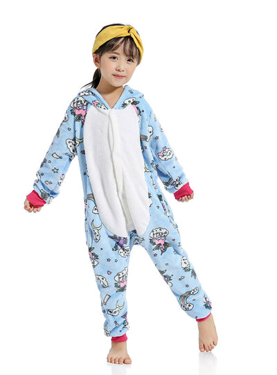 Light Blue Print Fly Unicorn Kigurumi Child Kid Animal