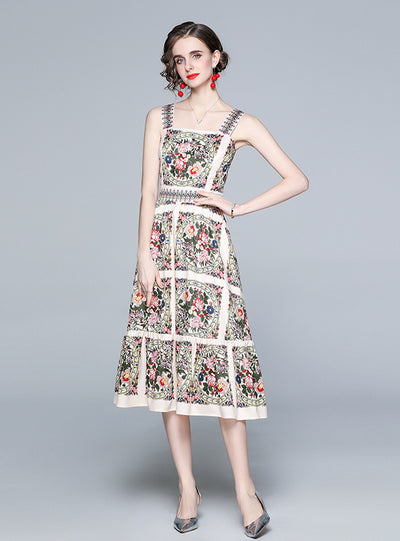 Printed Slim Big Swing Dress