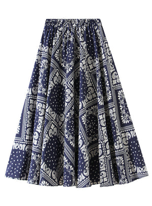 High Waist Slim Medium Length Printed Skirt