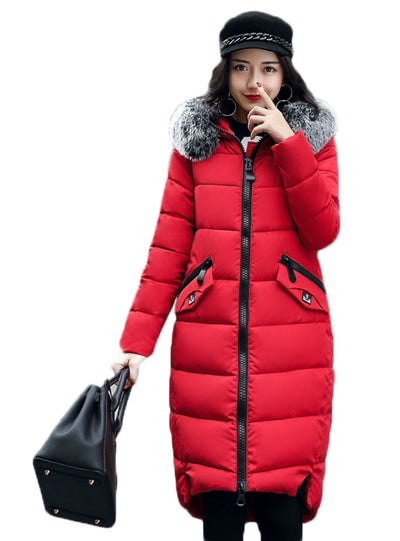 Hooded Coat Fur Collar Thicken Warm Long Jacket 