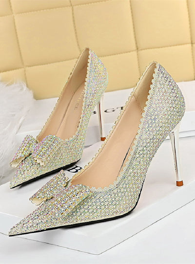 Stiletto Pointed Rhinestone Bow Shoes