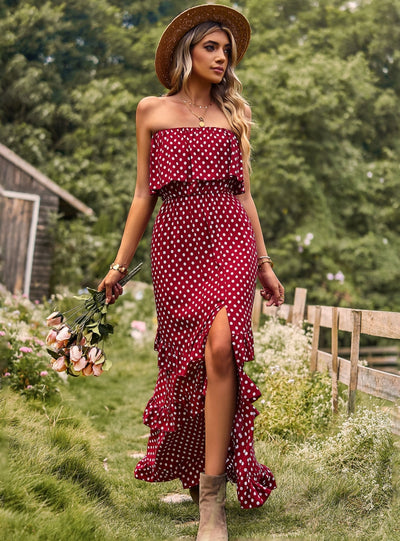 Off the Shoulder Polka Dot Print Big Swing Dress