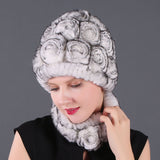 Women Rex Hair Rose Hat Scarf Set