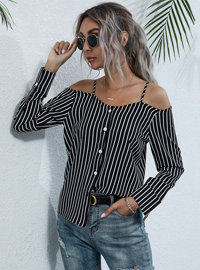 Long Sleeve Striped Chiffon Shirt