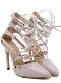 Hollow Cross Lace Up Rivets Stiletto High Heels 