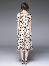 Retro Floral Waist Slim Gauze Dress