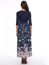 Round Neck Cropped Sleeve Long Printed Dress