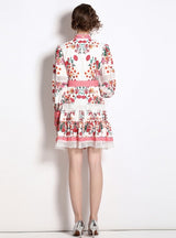 Stand-up Ppenwork Long Sleeve Print Dress