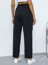 Elastic Overalls Pocket Nine-point Straight Pants