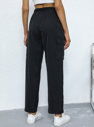 Elastic Overalls Pocket Nine-point Straight Pants