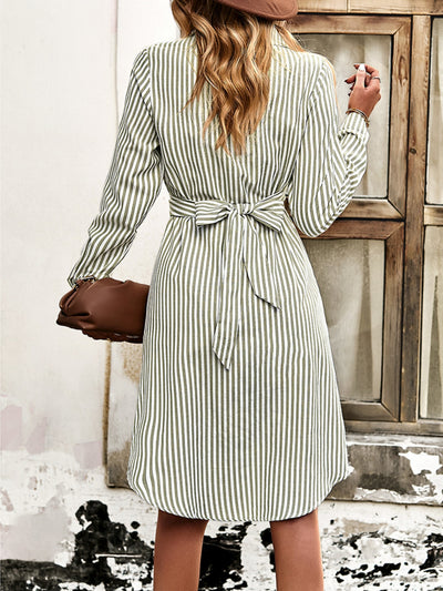 Long-sleeved Striped Shirt Dress