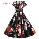 Cap Sleeve Print Christmas Party Dress