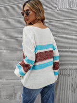 Striped Color Matching Collared Sweater