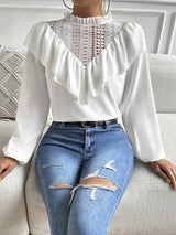 Lace Stitching Lotus Leaf Collar Long Sleeve Top