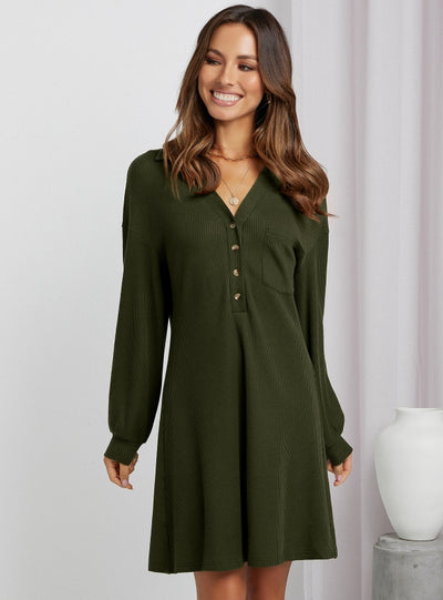 Waffle Shirt V-neck Loose Dress