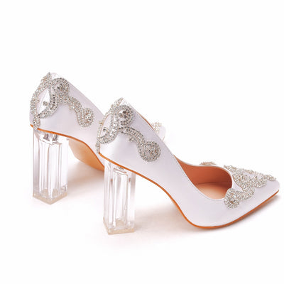 Transparent Square Pointed Wedding Heel Shoes