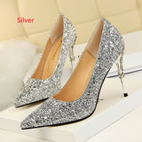 Metal Shallow Mouth Pointed Sequins Shoes