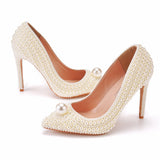 Pearl Stiletto Heels Pointed Wedding Shoes