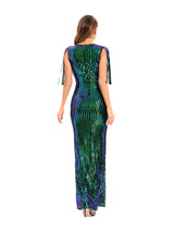 Retro Green Tassel Sequined Dress