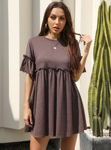 Crew Neck Short Sleeve Wooden Ear Dress