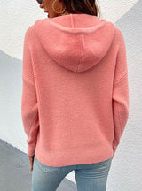 Hooded Pocket Solid Color Sweater