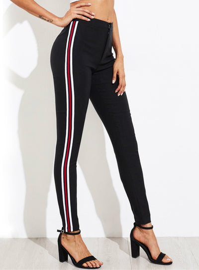 Ladies Side Striped Skinny Pants High Waist Workwear