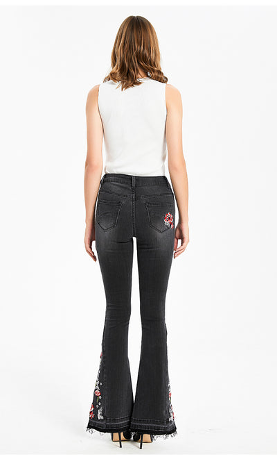 Embroidered Bell Bottoms Black Jeans