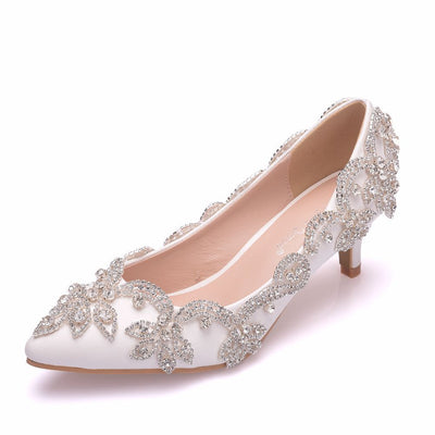 Rhinestone-heeled Pointed Shallow Wedding Shoes