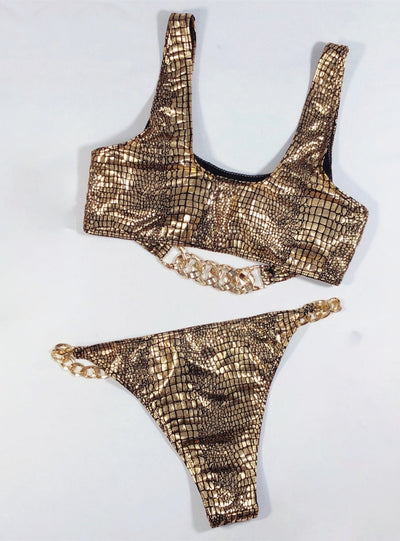 Sexy Snake Pattern Metal Chain Bikini