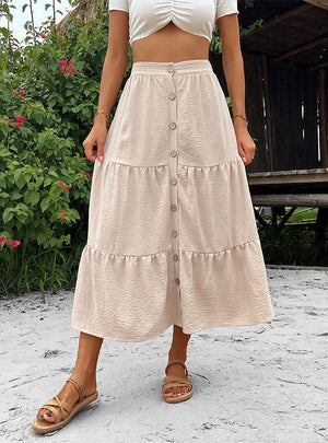 Button Elastic Waits Loose Skirt