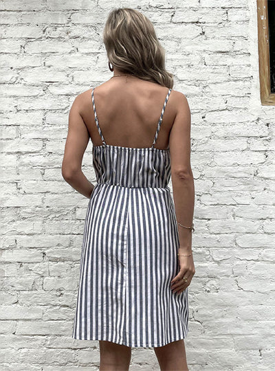 Contrast Striped Shirt Sling Dress