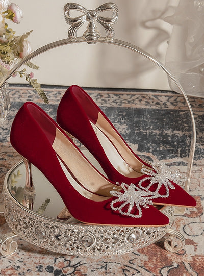 Red Beading Stiletto Heels Wedding Shoes