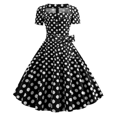 Short-sleeved Button Polka Dot Dress