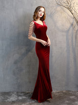 Mermaid Velvet V-neck Beading Prom Dress