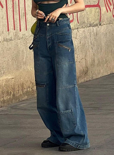 Pocket Zipper Straight Jeans Pants