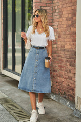 Slim and Breasted Denim Skirt