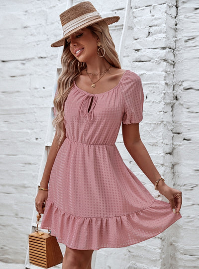 Plaid Round Neck Short Sleeve Dress