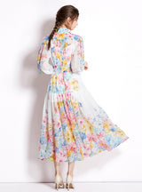 Holiday Collar Lantern Sleeve Print Dress