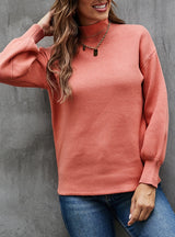 Solid Color Turtleneck Lantern Sleeve Sweater