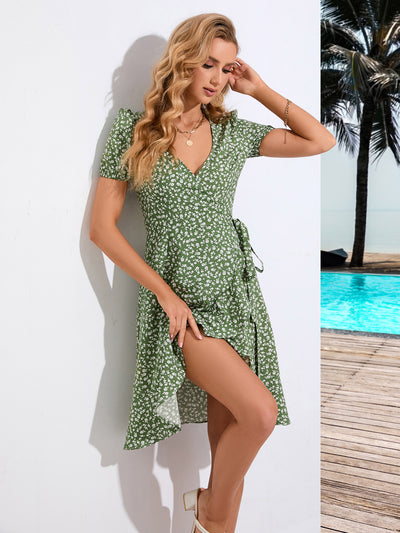 Bohemian Floral V-neck Short Sleeve Dress