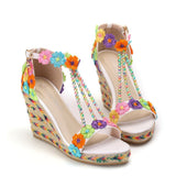 Waterproof Platform Toe Rainbow Lace Beaded Sandals