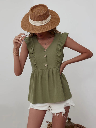 Loose Ruffled V-neck Vest Top