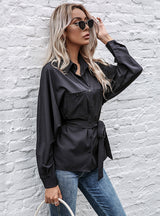 Long Sleeve Cardigan Black Lapel Shirt