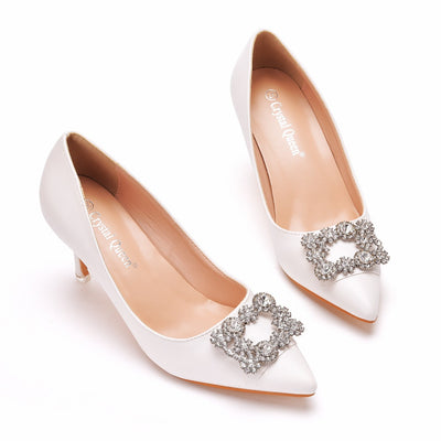 Pointed Heel Square Buckle Rhinestone Shoes