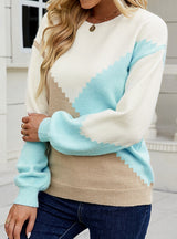 Turtleneck Loose Geometric Color Matching Sweater