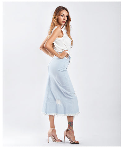 High Waist Long Denim Skirt